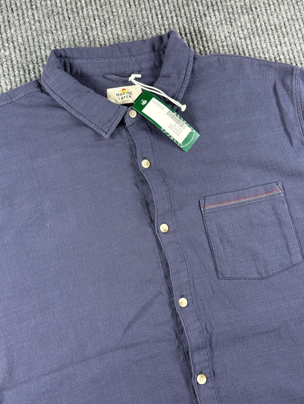 NWT Marine Layer Selvage Shirt Mens XL Navy Button Up Short Sleeve Stretch